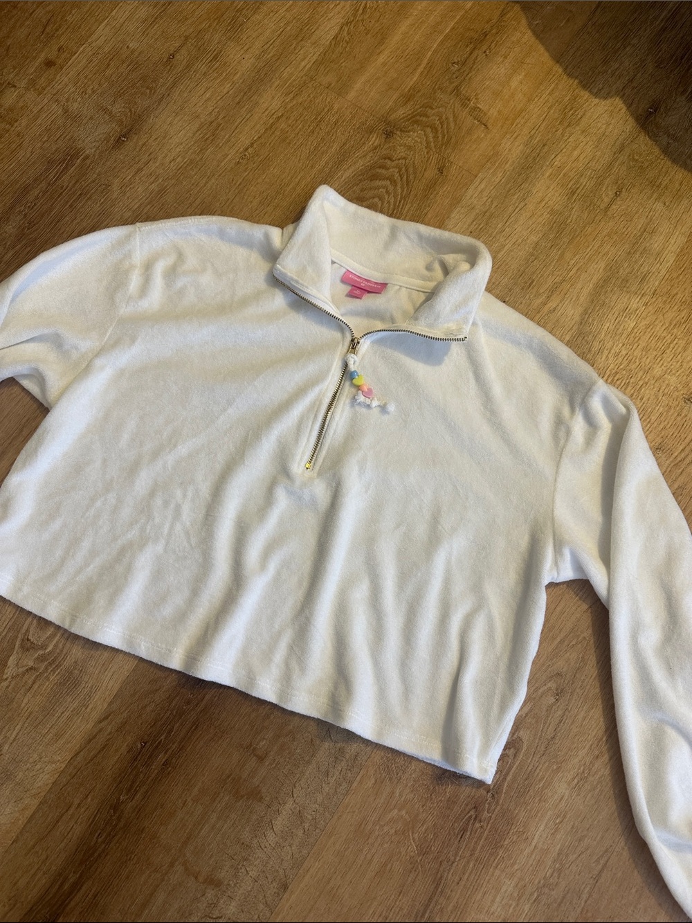 Stoney Clover Lane White Quarter-Zip Fleece with Beaded Pull